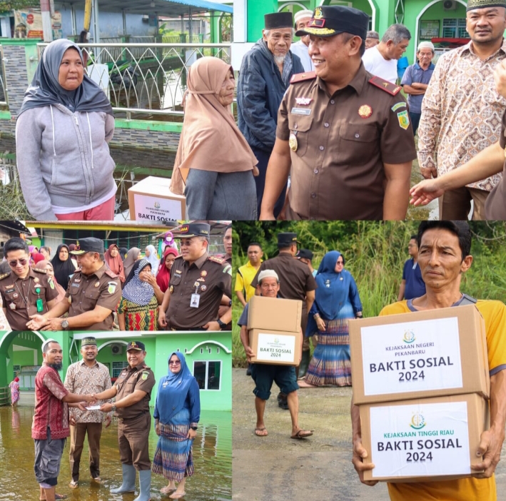 Pasca Bencana Banjir di Kelurahan Sri Meranti Pekanbaru, Kejati Riau Beri Bantuan Baksos 2024