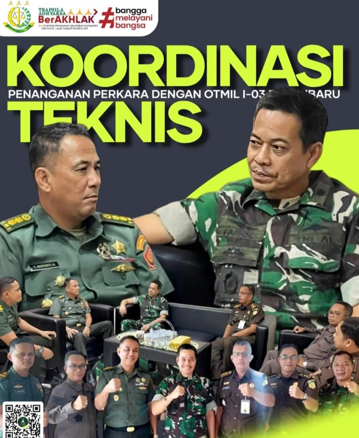 Aspidmil Kejati Riau melaksanakan Koordinasi Teknis Penanganan Perkara ke Oditurat Militer I-03 Pekanbaru